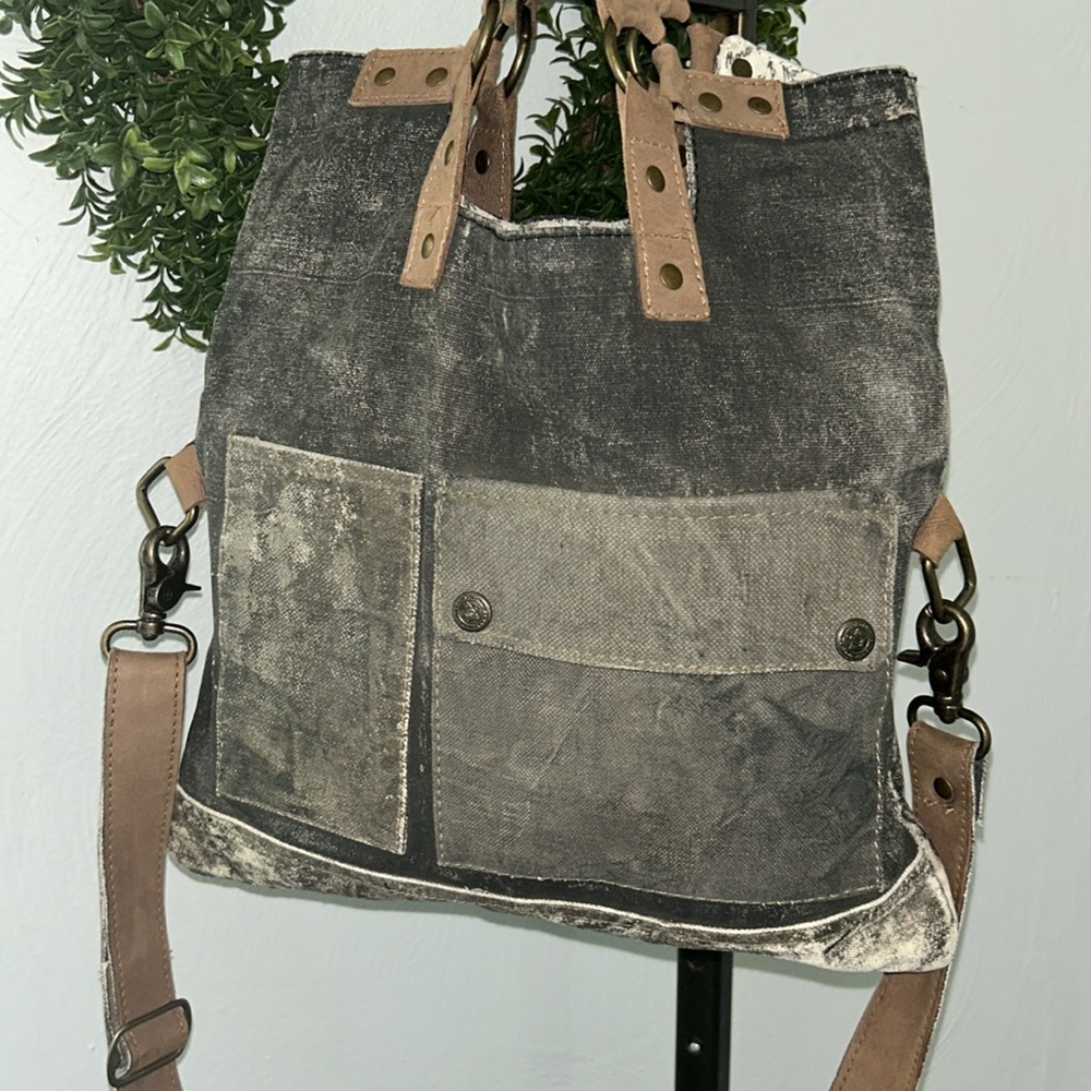 Mona B black weathered cotton canvas denim crossbody/shoulder bag NWOT